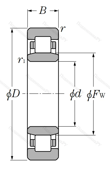 Роликовый цилиндрический подшипник NU 206