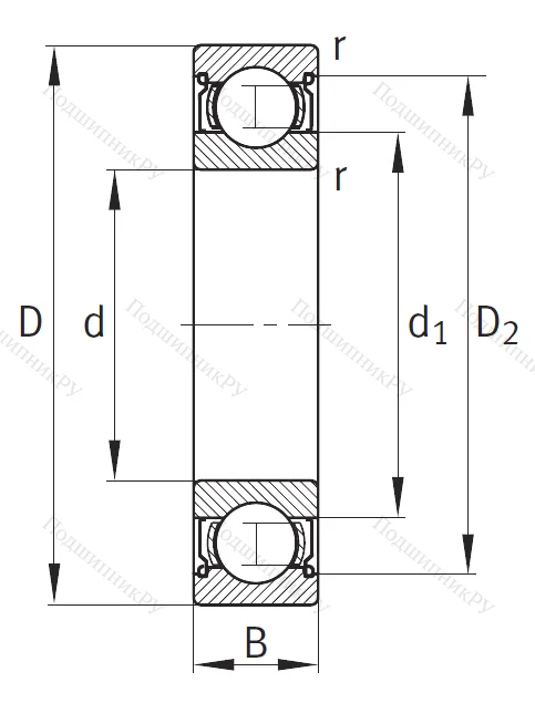 Однорядный шариковый подшипник 6206 C 2Z