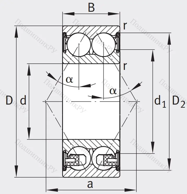 Двухрядный шариковый подшипник 3308 BD XL 2Z TVH