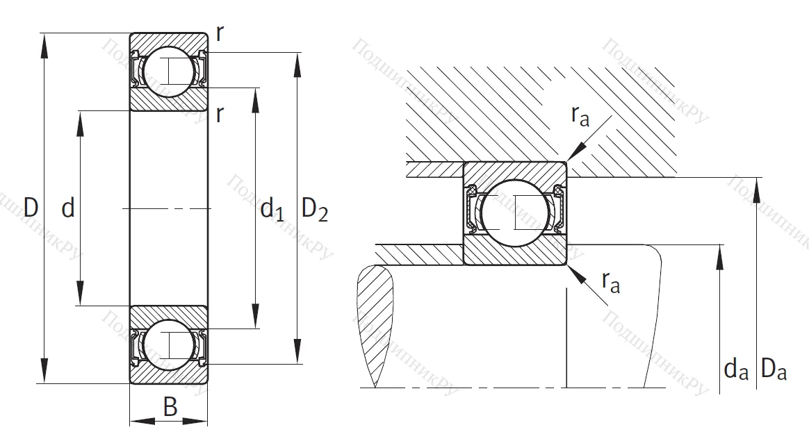 Однорядный шариковый подшипник 62204 A 2RSR