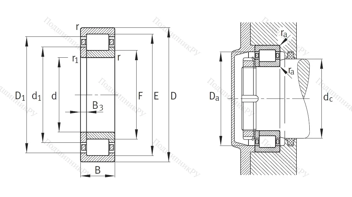 Роликовый цилиндрический подшипник NUP 2312 E XL TVP 2