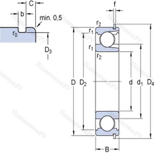 Однорядные радиальные шарикоподшипники с пазом для ввода шариков и стопорным кольцом 211 NR