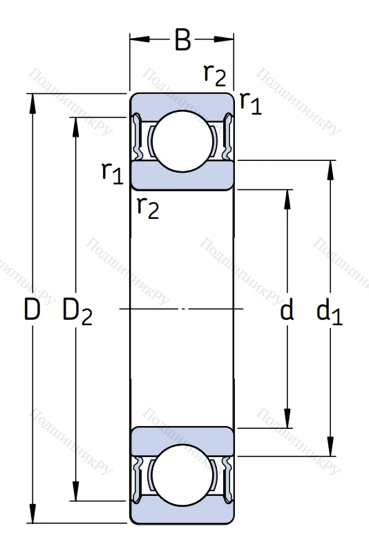 Однорядный шариковый подшипник 62200 2RS 1