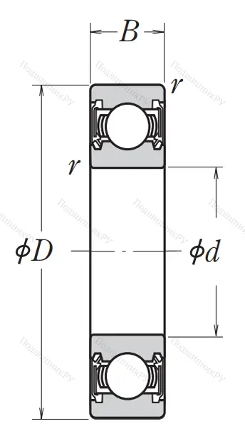 Однорядный шариковый подшипник 6222 DDU