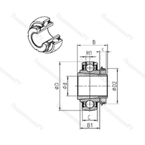Подшипник шариковый радиальный UK 306+H-14