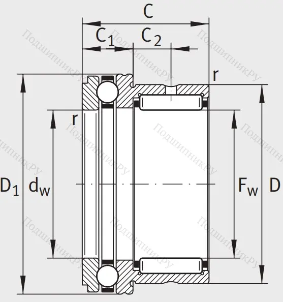 Комбинированный подшипник NKX 10 Z TV XL