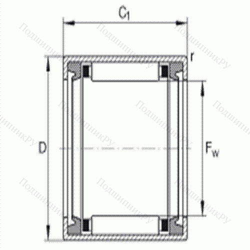 Подшипник роликовый игольчатый с одним наружным штампованным кольцом HK 2016-2RS